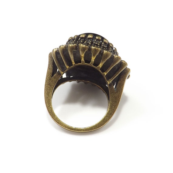 Vintage Marcasite Ring, Black Lucite Stone, 1960s… - image 3