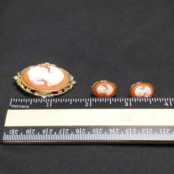 Whiting & Davis Cameo Brooch Post Earrings Set, L… - image 6