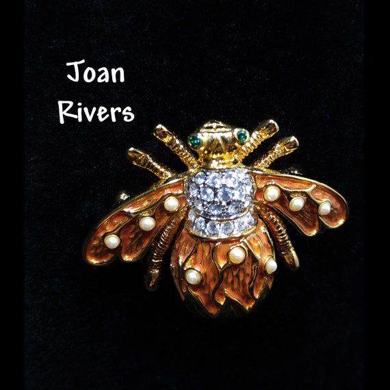 Joan Rivers Bee Enamel Rhinestone Brooch, Gold Pl… - image 1