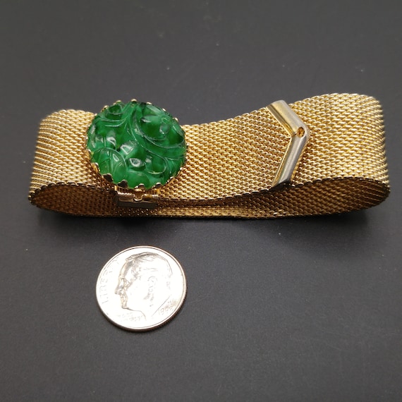 Vintage Napier Green Molded Glass Bracelet, Mesh … - image 10