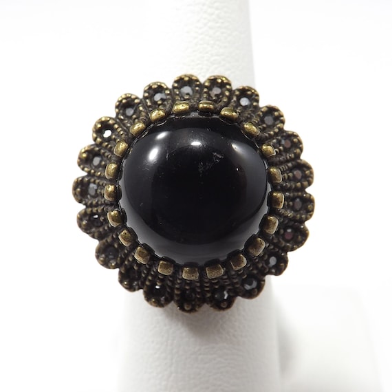 Vintage Marcasite Ring, Black Lucite Stone, 1960s… - image 9