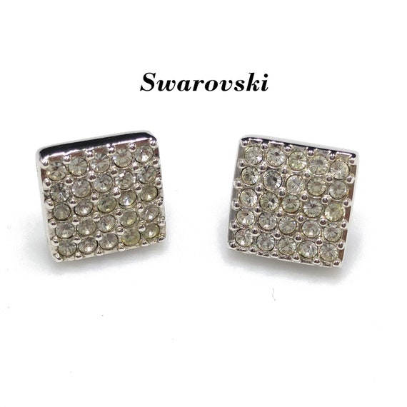 Swarovski Square Rhinestone Post Earrings, Swan L… - image 1