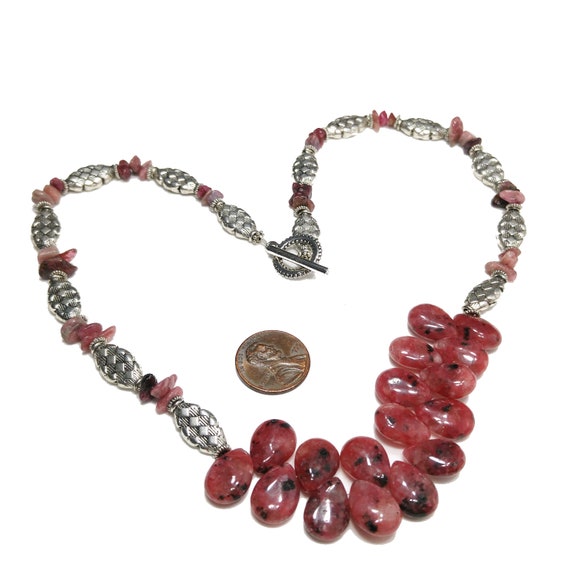 Vintage Raspberry Rhodonite Beaded Necklace, Hand… - image 10