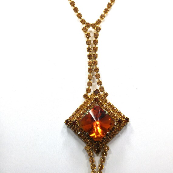 Topaz Glass Rhinestones Long Necklace Earrings, R… - image 10