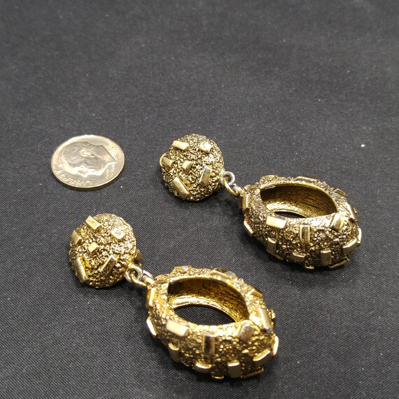 Tortolani Brutalist Dangle Earrings, Gold Plated,… - image 6