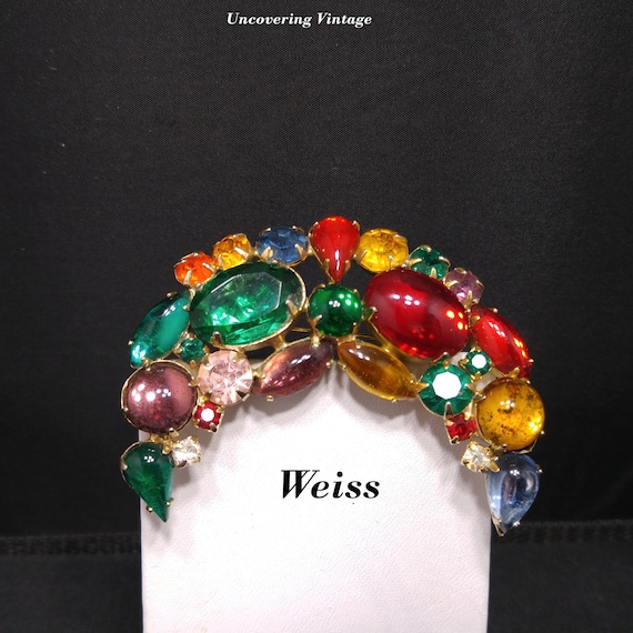Weiss Fruit Salad Crescent Moon Brooch, Multicolo… - image 1