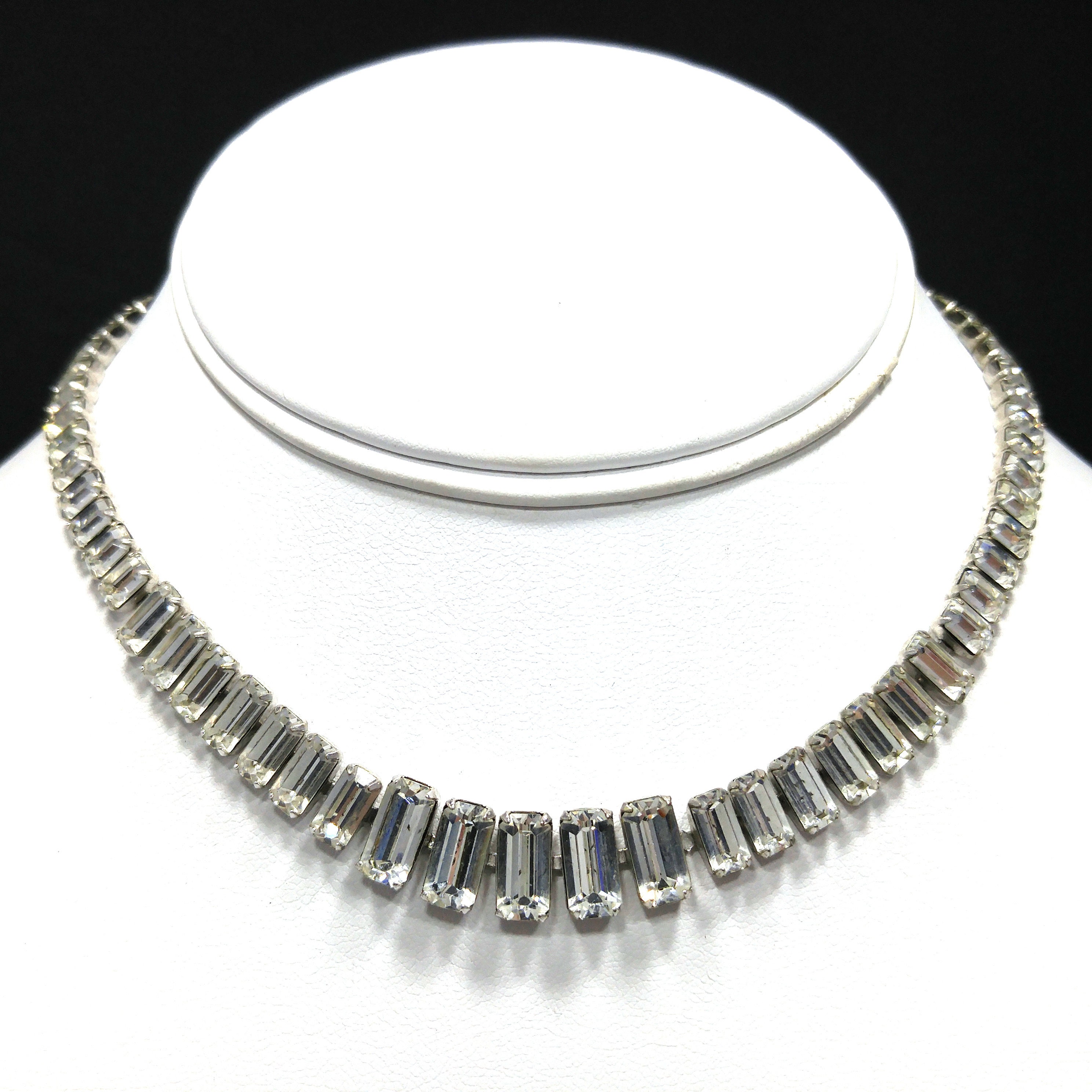 1 Vintage Deco Czech rhodium clear glass rhinestone necklace clasp closer 1 Vintage Deco Czech rhodium clear glass rhinestone necklace clasp closer