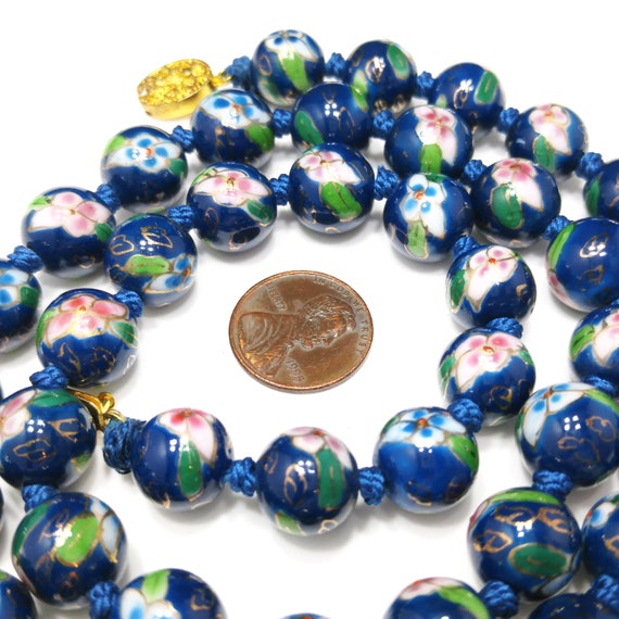 Vintage Chinese Hand Knotted Beaded Necklace, Blu… - image 5