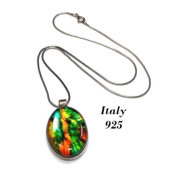 Vintage Italy Art Glass Pendant, Sterling Silver,… - image 1