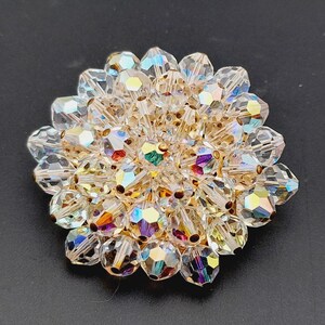 Vintage Crystal Aurora Borealis Clear Beaded 1960s Brooch
