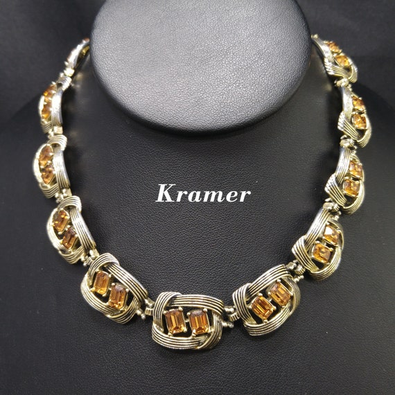 Kramer Topaz Rhinestone Choker Necklace, Gold Pla… - image 1