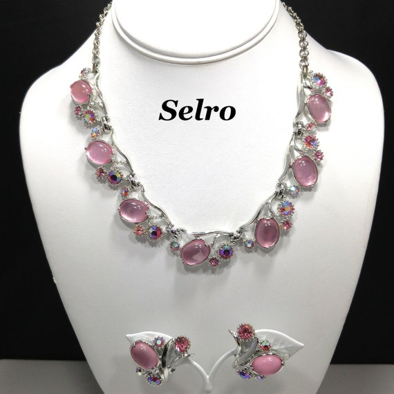 Selro Pink Lucite Necklace & Earrings, Aurora Bor… - image 1