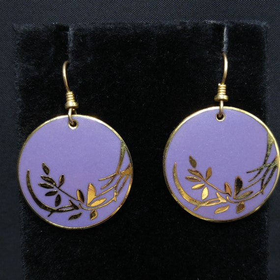 Vintage Laurel Burch Lavender Floral Earrings, Go… - image 4