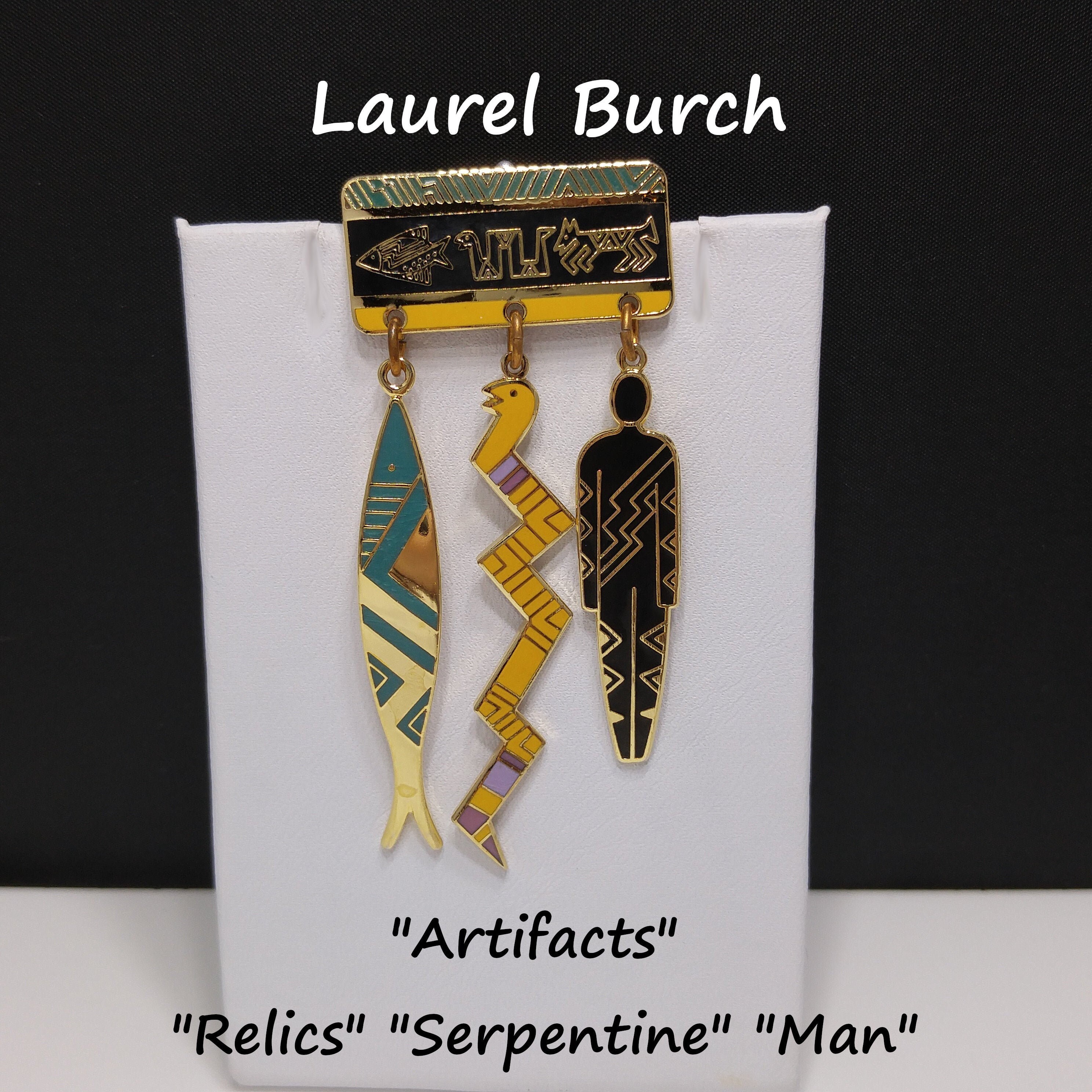 Gold Plated Laurel Burch Artifacts Brooch Fish Snake Man 1980s Vintage Jewelry