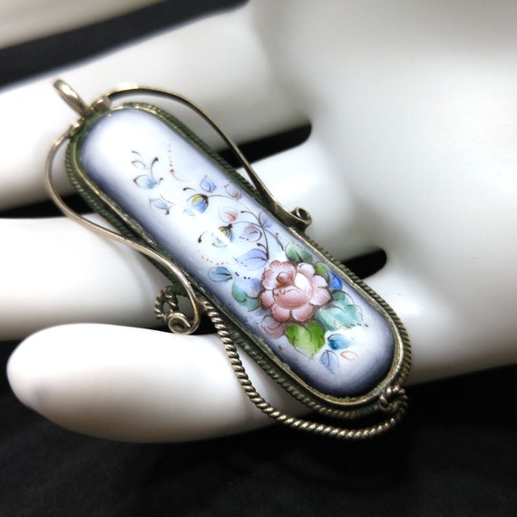 Russian Finift Filigree Hand Painted Floral Victo… - image 2