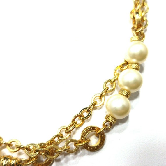 Monet Long Chain Necklace, Faux Baroque & Round P… - image 3