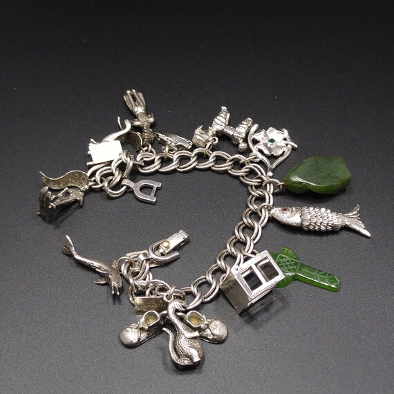 Monet Charm Bracelet, Sterling Gemstone Charms, 1… - image 5