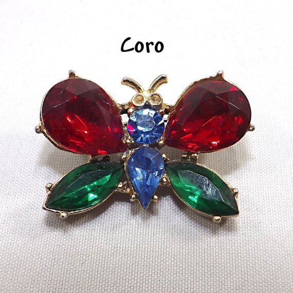 Coro Butterfly Rhinestone Brooch, Gold Plated, 19… - image 4