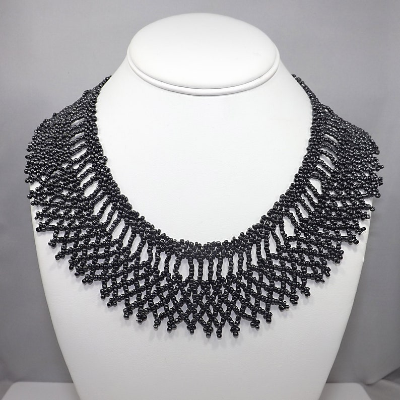Vintage Boho Beaded Collar Necklace Made With Metallic Dark - Etsy