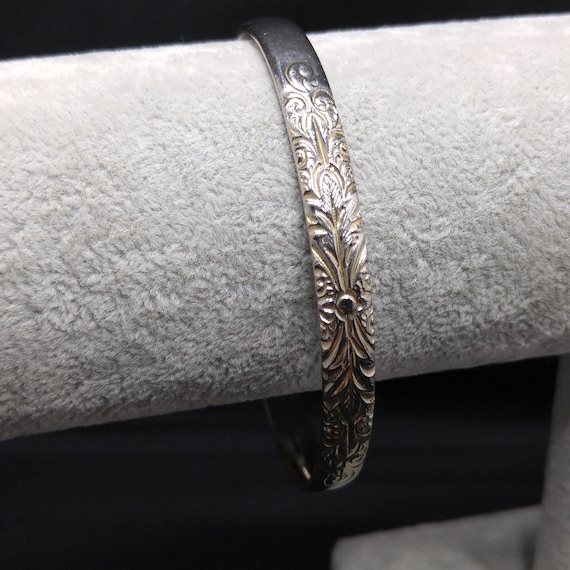 Whiting & Davis Silver Embossed Vintage Etsy Bangle Bracelet, Jewelry Design, Floral 1950s 