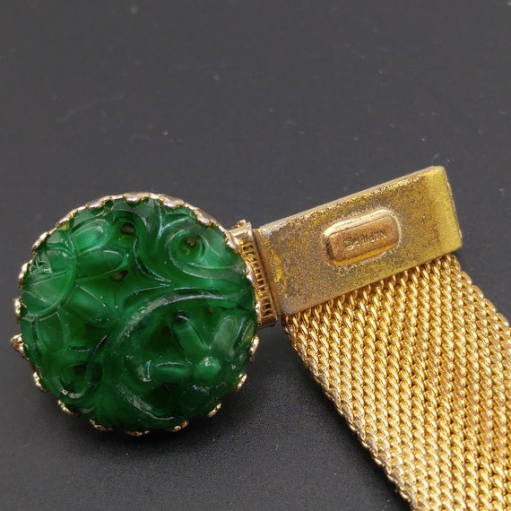 Vintage Napier Green Molded Glass Bracelet, Mesh … - image 8