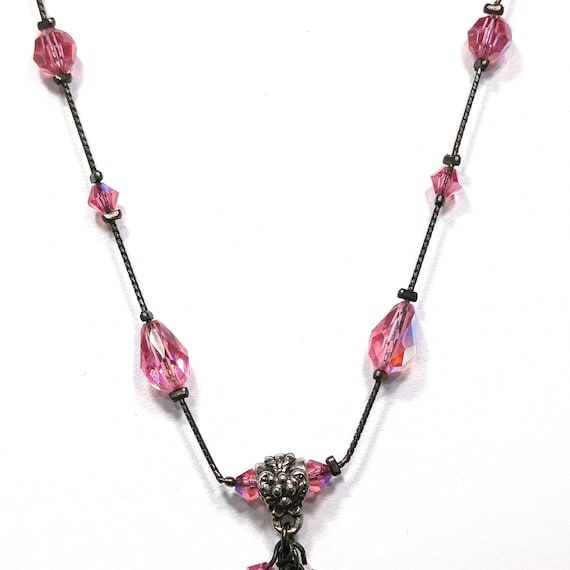 Dabby Reid Pink AB Crystal Necklace, Deep Pink Sw… - image 4