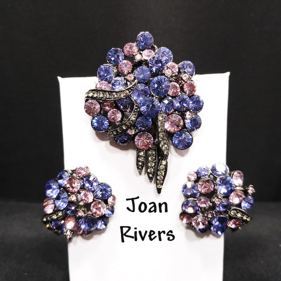 Joan Rivers Rhinestone Brooch & Earrings, Lavender