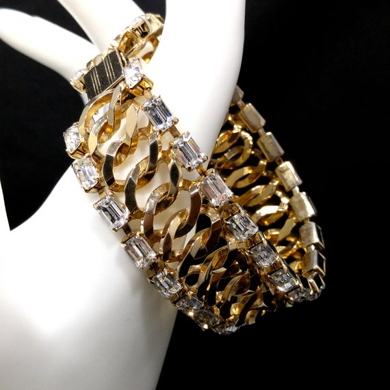 Reinad Chain Clear Rhinestone Bracelet, Gold Plat… - image 4