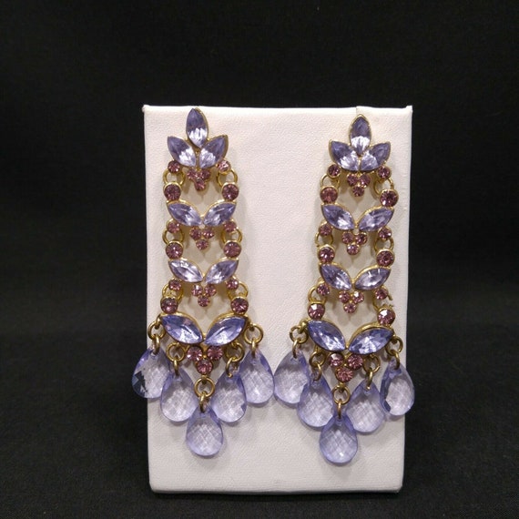 Lavender Purple Rhinestone Chandelier Post Earrin… - image 2