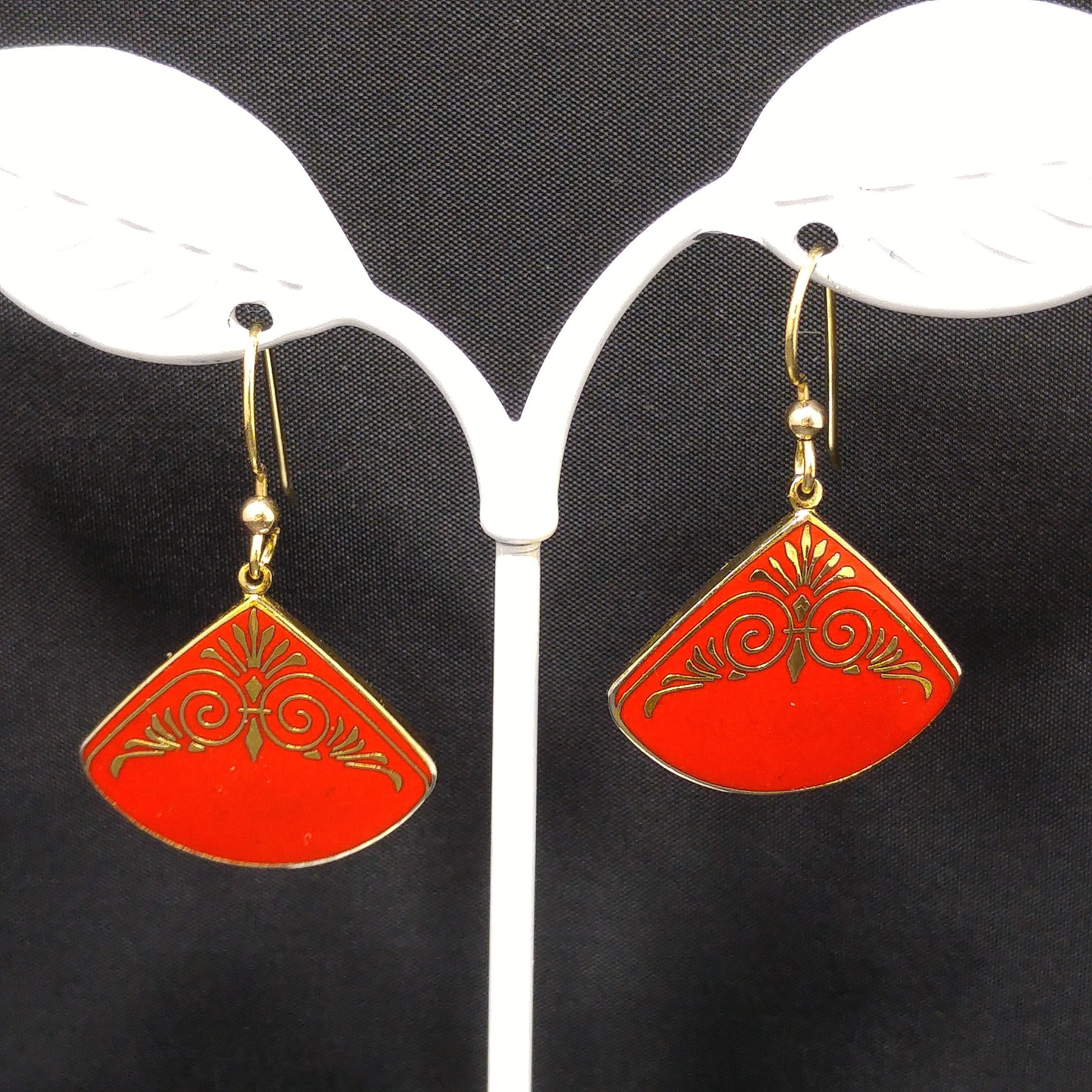 Isle of Skye Cloisonné Enamel Red Drop Earrings, Gold Plated