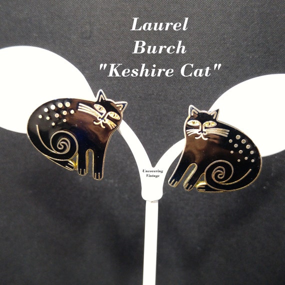 Laurel Burch "Keshire Cat" Black Post Earrings, G… - image 1