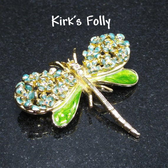 Kirk's Folly Enamel Dragonfly Brooch, Green Ename… - image 2