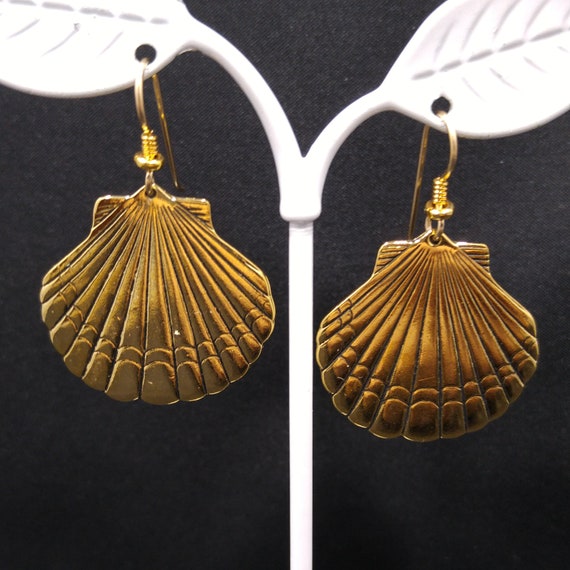 Laurel Burch Seashell Dangle Earrings, Gold Plate… - image 5
