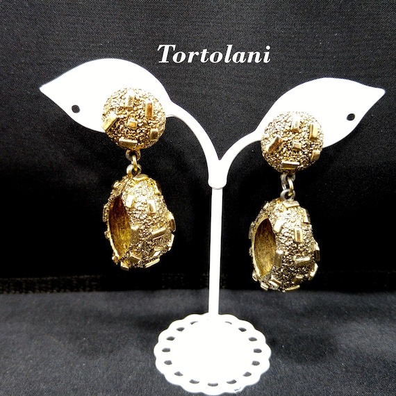 Tortolani Brutalist Dangle Earrings, Gold Plated,… - image 1