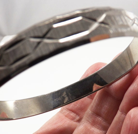 Vintage MONET Silver Tone Bangle Bracelet Satin Finish With