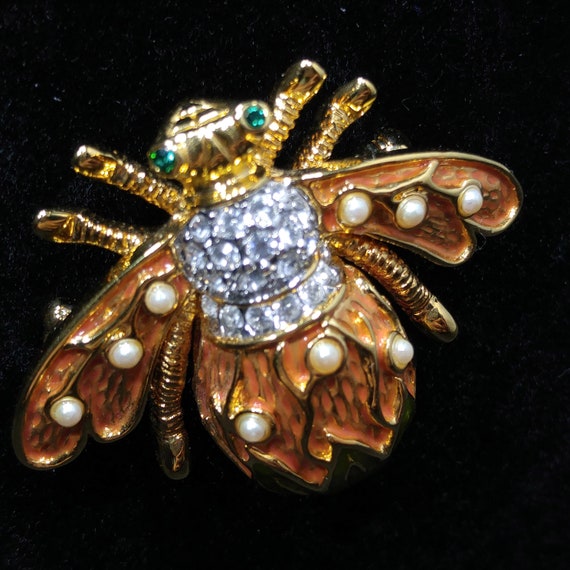 Joan Rivers Bee Enamel Rhinestone Brooch, Gold Pl… - image 10