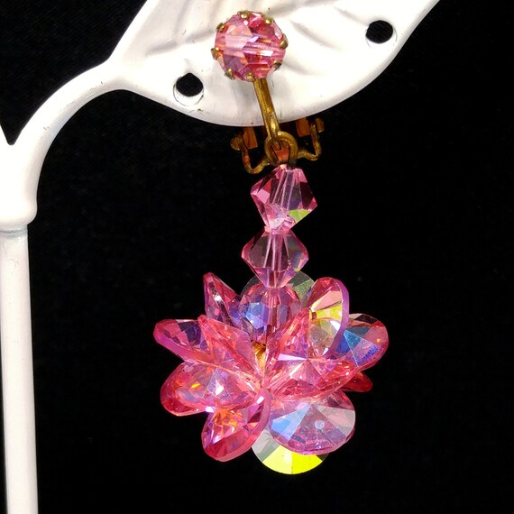 Pink Flat Crystal Brooch & Earrings, Aurora Borea… - image 4