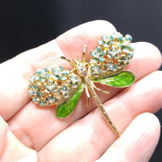 Kirk's Folly Enamel Dragonfly Brooch, Green Ename… - image 5