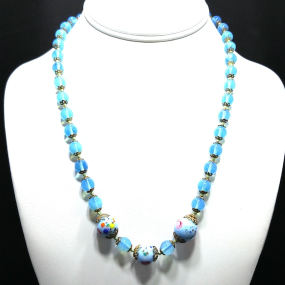 Vintage Murano Bead Hand Knotted Necklace, Three … - image 2