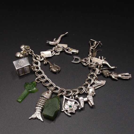 Monet Charm Bracelet, Sterling Gemstone Charms, 1… - image 4