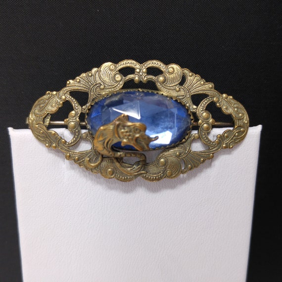 Antique Dragon Overlay Blue Glass Brooch, Edwardi… - image 10