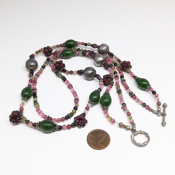 Vintage Gemstone Beaded Necklace, Garnet Clusters… - image 8