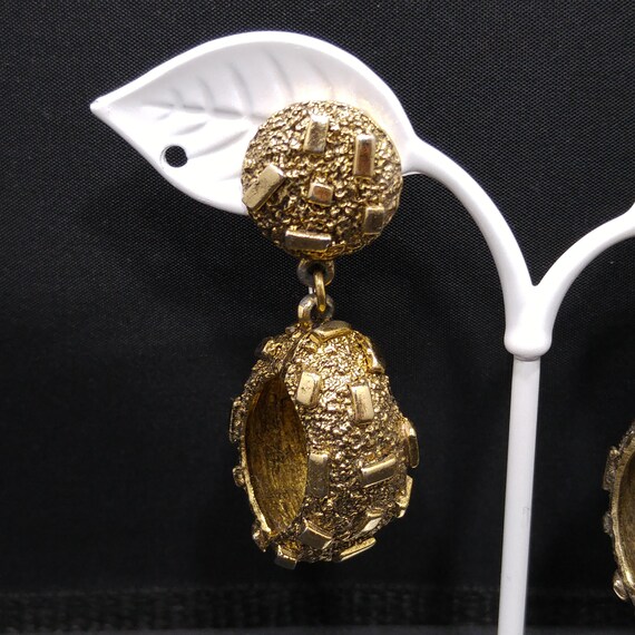 Tortolani Brutalist Dangle Earrings, Gold Plated,… - image 3