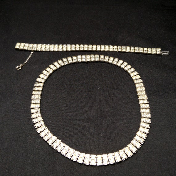 Art Deco Clear Rhinestone Choker Necklace Bracele… - image 5