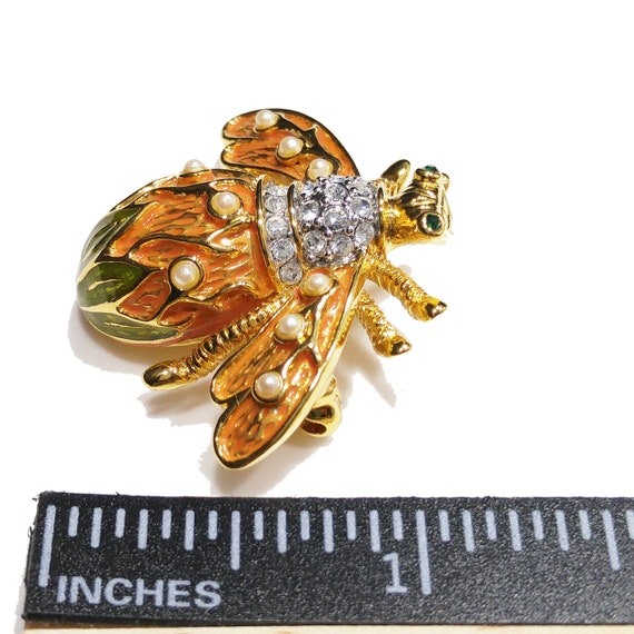 Joan Rivers Bee Enamel Rhinestone Brooch, Gold Pl… - image 4