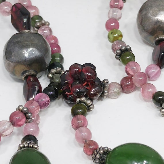 Vintage Gemstone Beaded Necklace, Garnet Clusters… - image 9