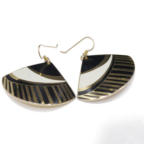 Laurel Burch Geometric Fan Earrings, Black White … - image 6