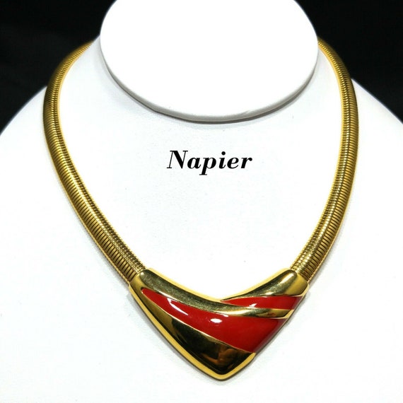 Vintage Napier Red Enamel Snake Chain Choker Neck… - image 1