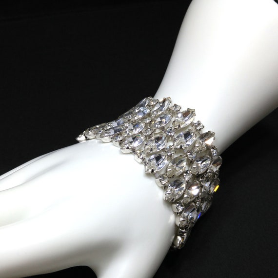 B. David Clear Rhinestone Wide Bracelet Rhodium Plated Wedding Jewelry 1950s Vintage Jewelry Etsy Norway