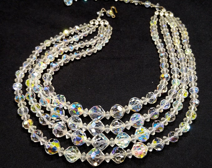 Crystal Wedding Necklace With Four Strands Aurora Borealis - Etsy